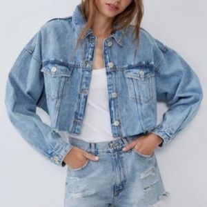 ⬇️ ZARA Distressed Cropped Cutoff Denim Jacket Size M